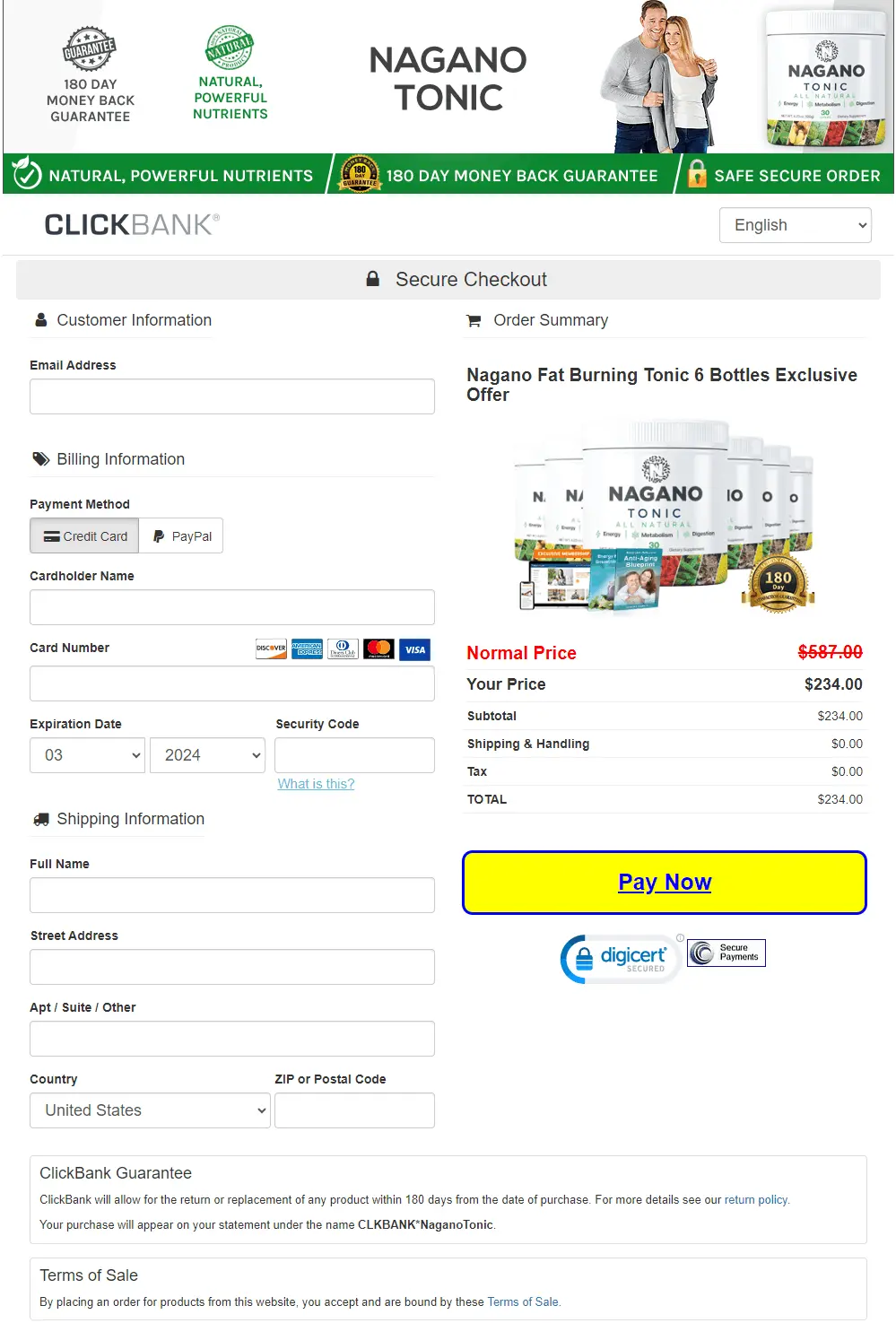 nagano tonic official website checkout page – secure online order process